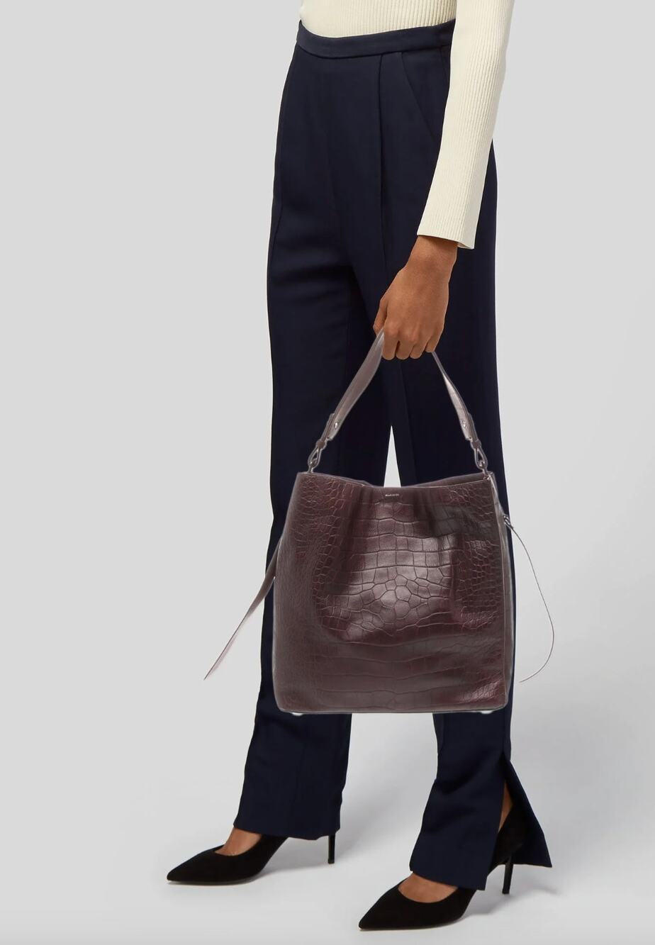 AllSaints Oxblood Croc Embossed Leather Hobo Shoulder Bag COA